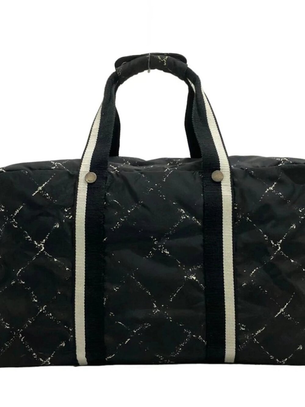 CHANEL Old Travel Line Black White Nylon Boston Bag